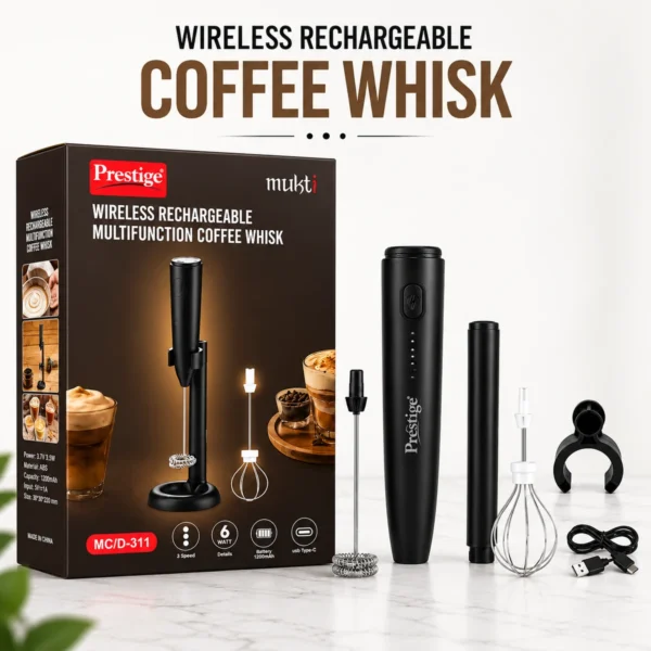 Prestige MC/D-311 wireless rechargeable coffee whisk with stand and multiple attachments